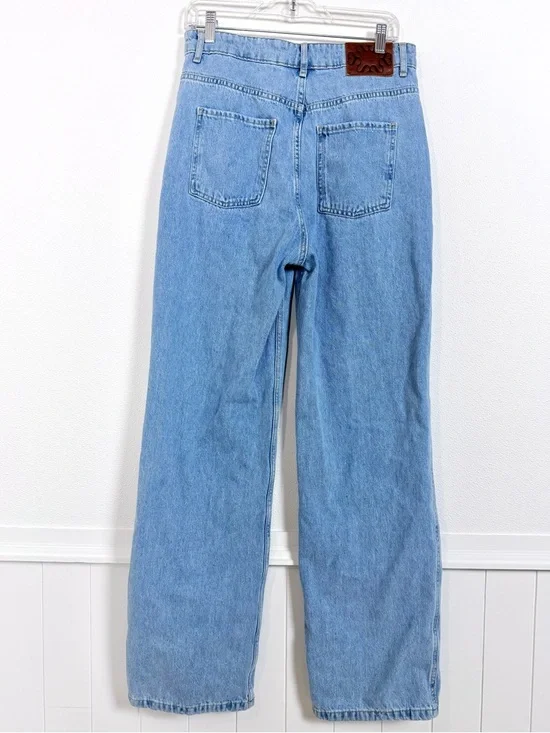 Sandro Paris High Waist Wide Straight Leg Jeans Light Wash 100% Cotton Denim 42 - Picture 7 of 16